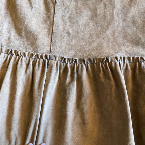 New! Weekend MaxMara tan brown suede long skirt, tiered ruffle (genuine leather) - Picture 4 of 8